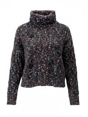 HOLT RENFREW Y2K Grunge Turtleneck Distressed Multicolor Knit Chenille Sweater